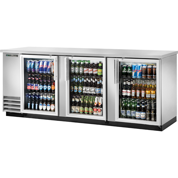 True TBB-4G-S-HC-LD Glass Swing Door Stainless Steel Back Bar Cooler with LED Lighting & Hydrocarbon Refrigerant