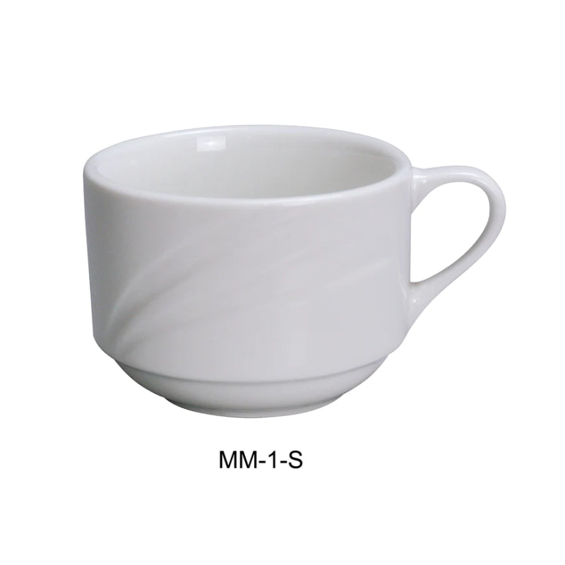 Yanco MM-1-S 3 1/2" Stackable Cup, Embossed Pattern Bone, White Durable China 7.5 Oz, Pack of 36 (3 Dz)