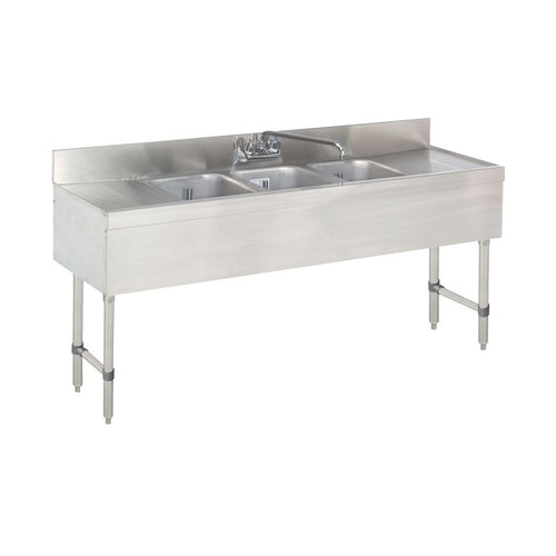 Prepline BAR-3C-LR three-bowl underbar sink with two drainboards