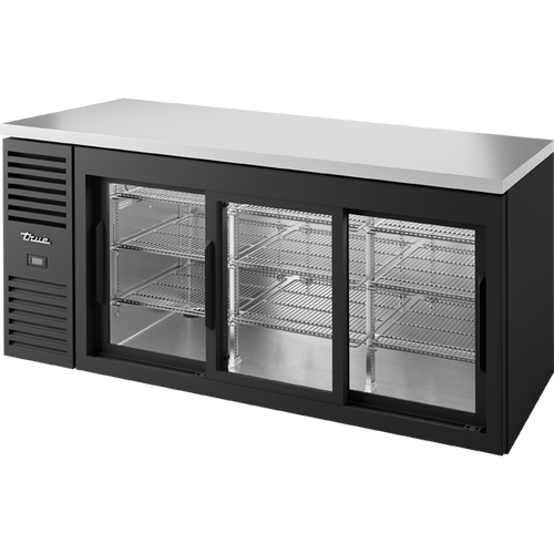 True TBR72-RISZ1-L-B-111-1 Reach-In Single Zone Refrigerator with Left Side Refrigeration System. Black Exterior and Glass Slide Doors