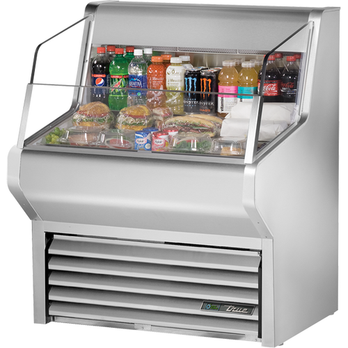 True THAC-36-S-HC-LD Horizontal Air Curtain Refrigerated Merchandiser with Stainless Exterior, Hydrocarbon Refrigerant & LED Lighting