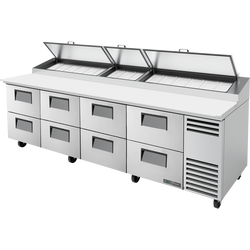 True TPP-AT-119D-8-HC Solid Drawers Pizza Prep Table with Angled Top and Hydrocarbon Refrigerant