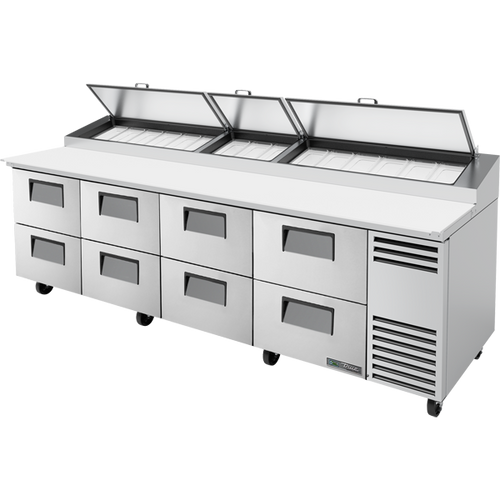 True TPP-AT-119D-8-HC Solid Drawers Pizza Prep Table with Angled Top and Hydrocarbon Refrigerant
