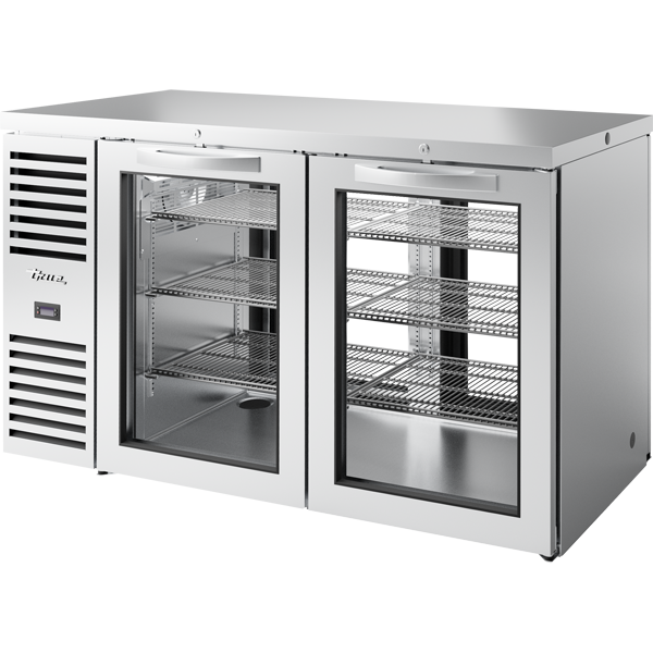 True TBR60-PTSZ1-L-S-GG-GG-1 Pass-Thru Single Zone Refrigerator with Left Side Refrigeration System. Stainless Exterior and Glass Swing Doors