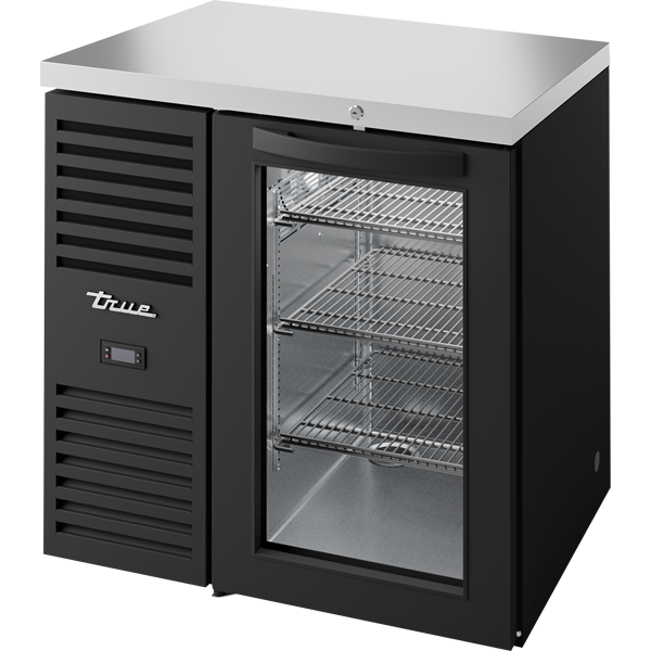 True TBR32-RISZ1-L-B-G-1 Reach-In Single Zone Refrigerator with Left Side Refrigeration System. Black Exterior and Glass Swing Doors