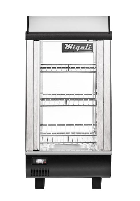 Migali Heated Countertop Display Case with Straight Glass, Front & Rear Sliding Doors