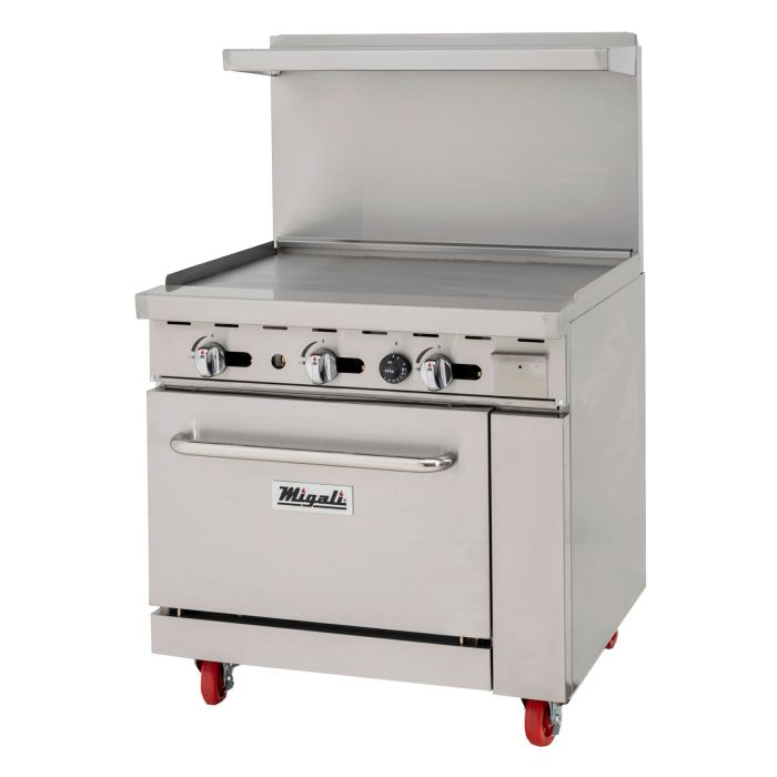 Migali 36" Commercial Gas Range with Full Griddle & Standard Oven (NG / LP)