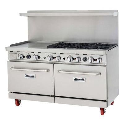 Migali Commercial Gas Range with Left-Side Griddle & Standard Oven – 2, 4 & 6 Burner Models (NG / LP)