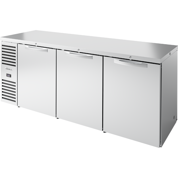 True TBR84-PTSZ1-L-S-SSS-SSS-1 Pass-Thru Single Zone Refrigerator with Left Side Refrigeration System. Stainless Exterior and Solid Swing Doors