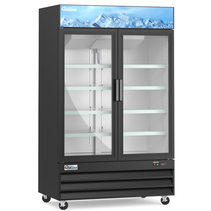 Coldline G53 black double glass door merchandiser refrigerator