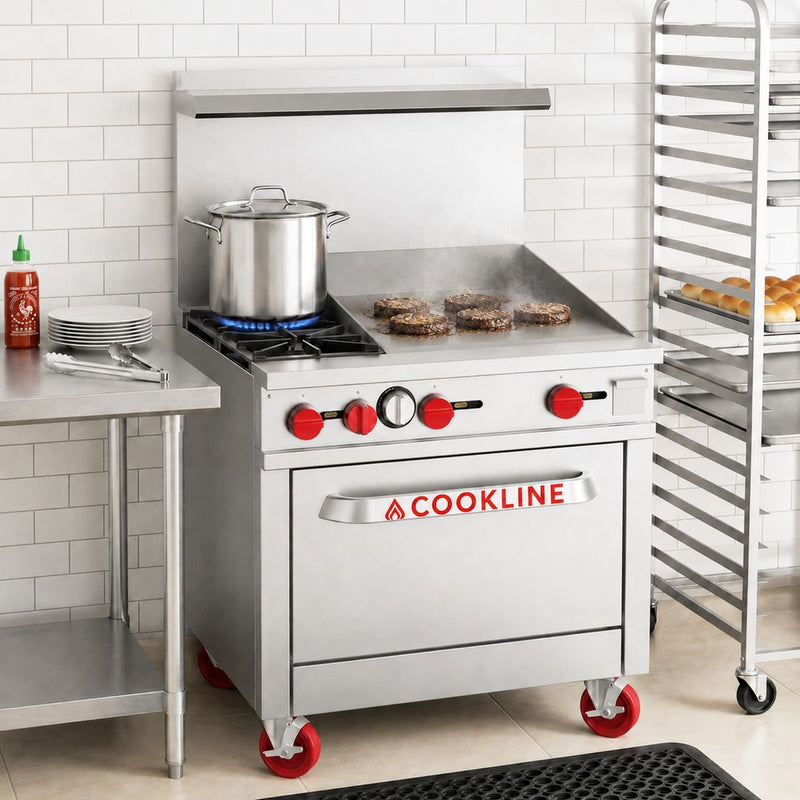 Cookline CR36-24G 36-inch natural gas 2-burner range with 24-inch griddle and oven