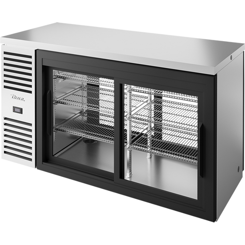 True TBR60-PTSZ1-L-S-11-11-1 Pass-Thru Single Zone Refrigerator with Left Side Refrigeration System. Stainless Exterior and Glass Slide Doors