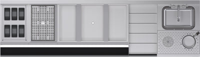 Stainless steel kitchen cabinet with sink and various compartments