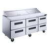 Commercial Food Prep Table Refrigerator-6-Drawer Megatop Dukers DSP72-30M-D6