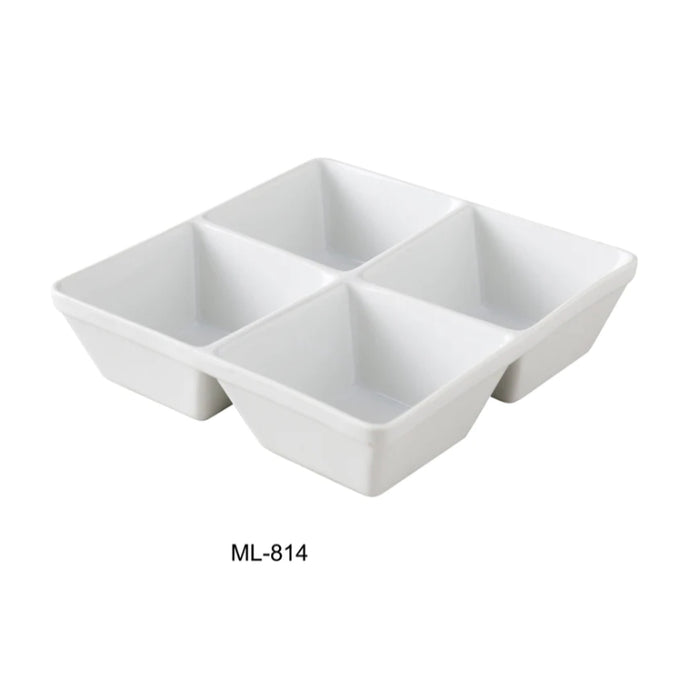 Yanco ML-814 7" Four Divided Square Bowls, Super White, High Quality Porcelain 6 Oz Each, Pack of 24 (2 Dz)