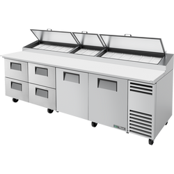 True TPP-AT-119D-4-HC Solid Doors & Drawers Pizza Prep Table with Angled Top and Hydrocarbon Refrigerant