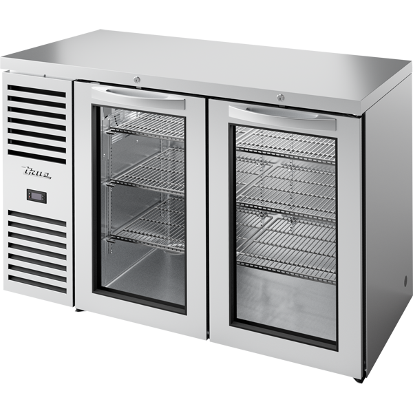 True TBR52-RISZ1-L-S-GG-1 Reach-In Single Zone Refrigerator with Left Side Refrigeration System. Stainless Exterior and Glass Swing Doors