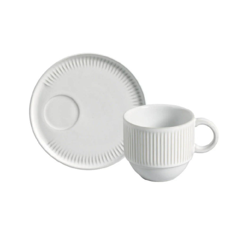 Porto Brasil Linhas Stackable Tea Cup with Saucer Stoneware - 4.06 oz. New White ( Case of 12)