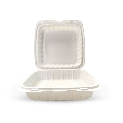 Empress Disposable Takeout White Box Microwaveable Mineral-Filled Plastic Hinged