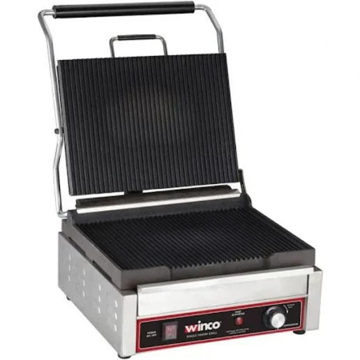 Winco EPG-1C Panini Grill, Single, 14" Ribbed Plate, 120V, 1750W, 14.5A (Price/Set)