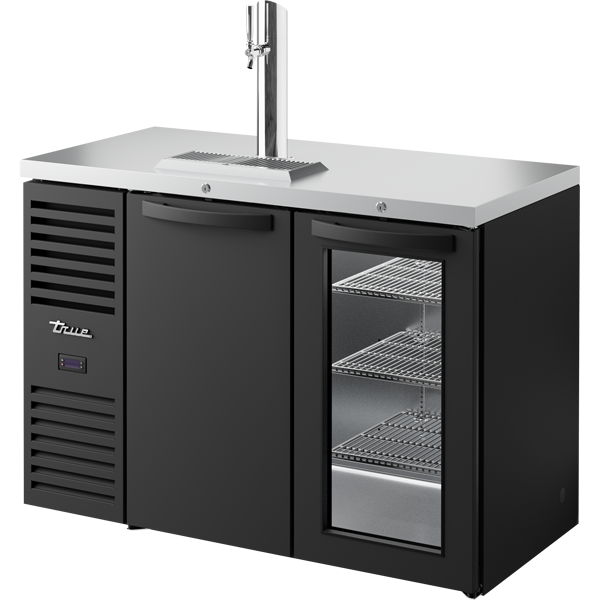 True TDR48-RISZ1-L-B-SG-1 Reach-In Single Zone Refrigerator with Left Side Refrigeration System. Black Exterior and Solid & Glass Swing Doors