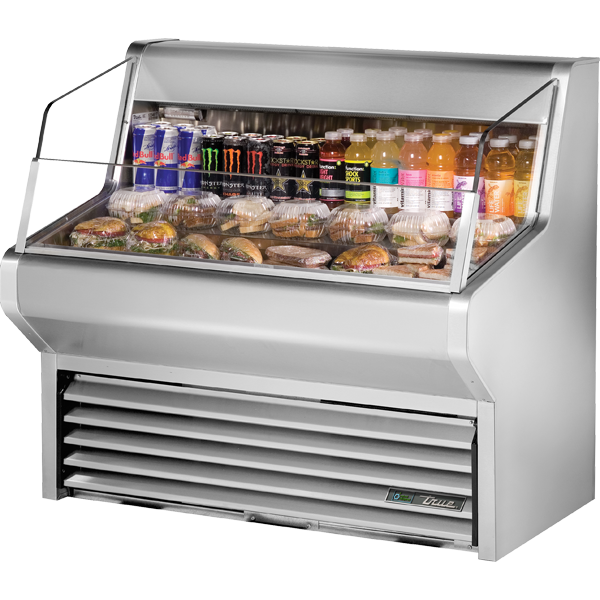 True THAC-48-S-HC-LD Horizontal Air Curtain Refrigerated Merchandiser with Stainless Exterior, Hydrocarbon Refrigerant & LED Lighting