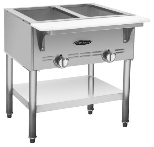 Serv-Ware SWGST-2 2-Bay Gas Steam Table – Natural Gas, Open Well, 30.3" Commercial Food Warmer