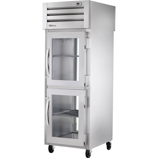 True STA1RPT-2HG-1G-HC Pass-Thru Half Glass Front/Glass Rear Swing Doors Refrigerator