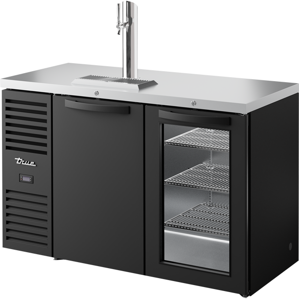True TDR52-RISZ1-L-B-SG-1 Reach-In Single Zone Refrigerator with Left Side Refrigeration System. Black Exterior and Solid & Glass Swing Doors