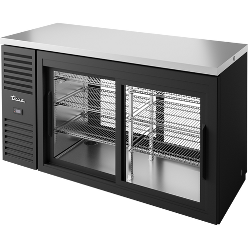 True TBR60-PTSZ1-L-B-11-11-1 Pass-Thru Single Zone Refrigerator with Left Side Refrigeration System. Black Exterior and Glass Slide Doors