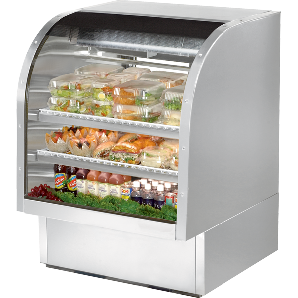 True TCGG-36-S-HC-LD Stainless Steel Curved Glass Refrigerated Deli Case