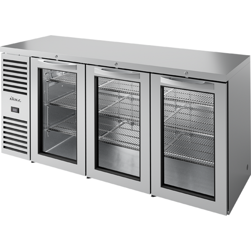 True TBR84-RISZ1-L-S-GGG-1 Reach-In Single Zone Refrigerator with Left Side Refrigeration System. Stainless Exterior and Glass Swing Doors