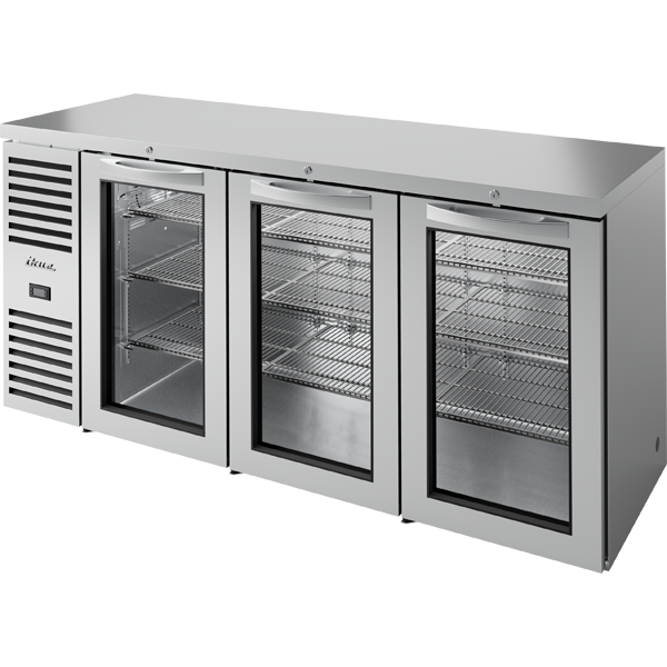 True TBR84-RISZ1-L-S-GGG-1 Reach-In Single Zone Refrigerator with Left Side Refrigeration System. Stainless Exterior and Glass Swing Doors