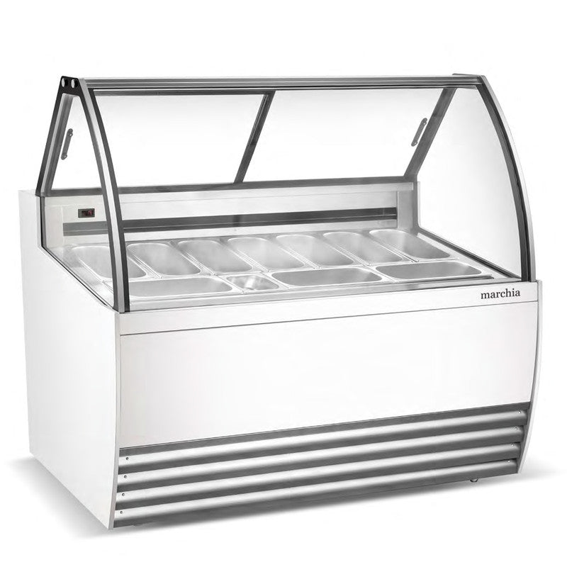 Marchia GIC-10 10-pan curved glass gelato display freezer