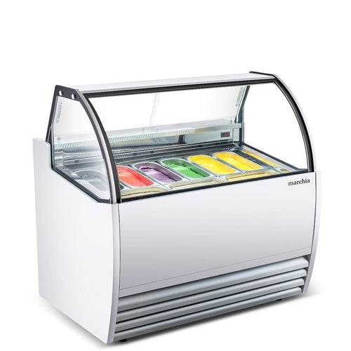 Marchia GIC-9 9-pan curved glass gelato display freezer