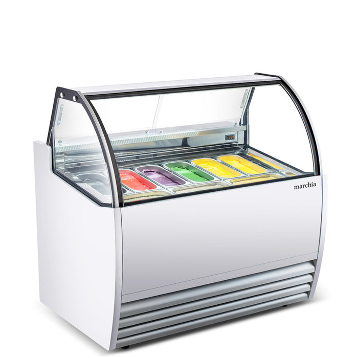 Marchia GIC-9 9-pan curved glass gelato display freezer
