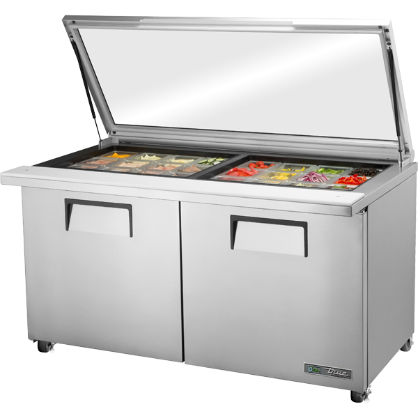True TSSU-60-24M-B-ST-FGLID-HC Mega-Top Solid Door Sandwich/Salad Unit with Flat Glass Lid & Hydrocarbon Refrigerant