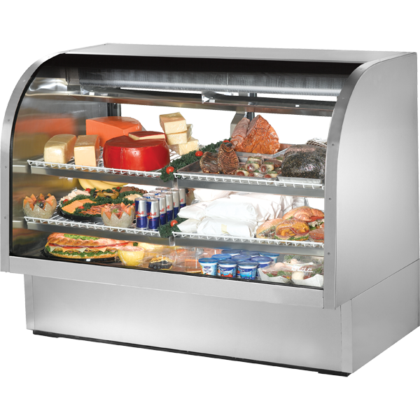 True TCGG-60-S-HC-LD Stainless Steel Curved Glass Refrigerated Deli Case