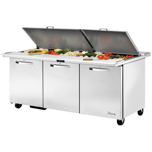 True TSSU-72-30M-B-DS-ST-HC~SPEC3 Dual Sided Mega-Top Solid Door Sandwich/Salad Unit with Hydrocarbon Refrigerant~Spec Package 3