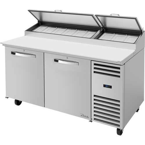 True TPP-AT-67-HC~SPEC3 Solid Door Pizza Prep Table with Angled Top and Hydrocarbon Refrigerant~Spec Package 3