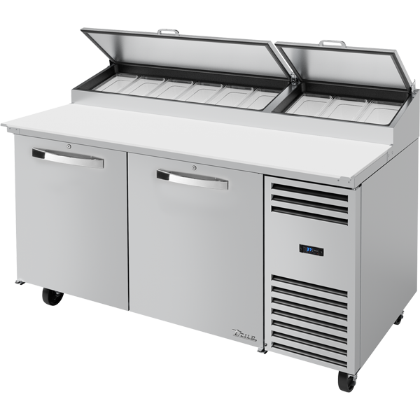 True TPP-AT-67-HC~SPEC3 Solid Door Pizza Prep Table with Angled Top and Hydrocarbon Refrigerant~Spec Package 3