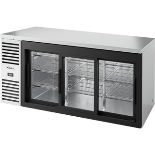 True TBR72-RISZ1-L-S-111-1 Reach-In Single Zone Refrigerator with Left Side Refrigeration System. Stainless Exterior and Glass Slide Doors