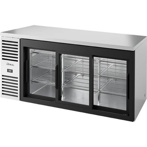 True TBR72-RISZ1-L-S-111-1 Reach-In Single Zone Refrigerator with Left Side Refrigeration System. Stainless Exterior and Glass Slide Doors