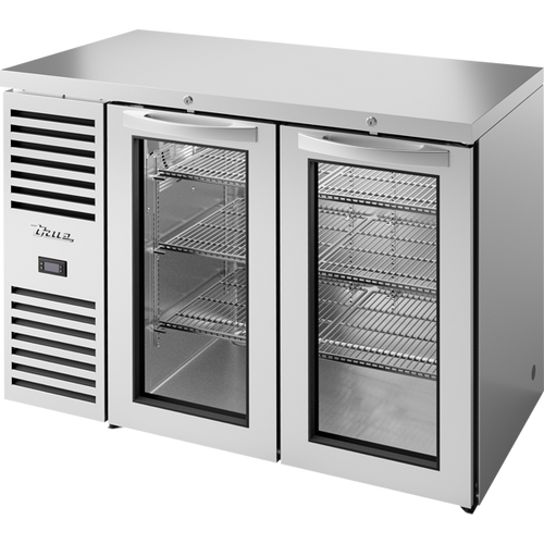 True TBR48-RISZ1-L-S-GG-1 Reach-In Single Zone Refrigerator with Left Side Refrigeration System. Stainless Exterior and Glass Swing Doors