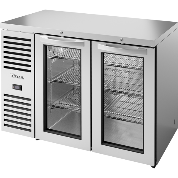 True TBR48-RISZ1-L-S-GG-1 Reach-In Single Zone Refrigerator with Left Side Refrigeration System. Stainless Exterior and Glass Swing Doors