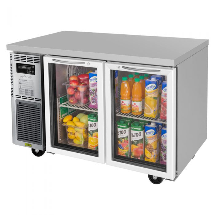 Turbo Air JUR-48-G-N J Series Glass Door Undercounter Side Mount Refrigerator Two Section, 10.66 cu. ft.