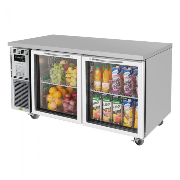 Turbo Air JUR-60-G-N J Series Glass Door Undercounter Side Mount Refrigerator Two Section,14.58 cu. ft.