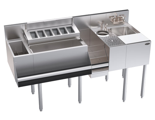 Stainless steel commercial kitchen sink unit on a white background
