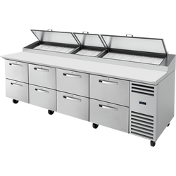 True TPP-AT-119D-8-HC~SPEC3 Solid Drawers Pizza Prep Table with Angled Top and Hydrocarbon Refrigerant~Spec Package 3