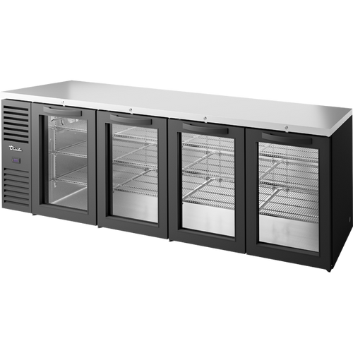 True TBR108-RISZ1-L-B-GGGG-1 Reach-In Single Zone Refrigerator with Left Side Refrigeration System. Stainless Exterior and Glass Swing Doors
